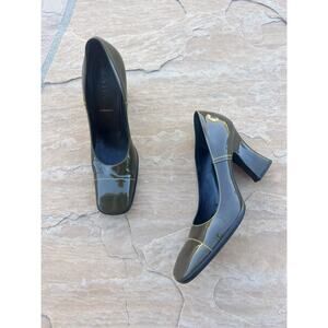 PRADA Olive Leather Square Toe High Heels Pumps Vintage Women's Size 39.5 LH